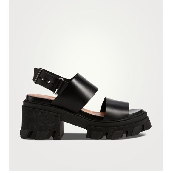 Ganni Shoes - Ganni Black Leather Chunky Lug Sole Sling Back Sandals 38